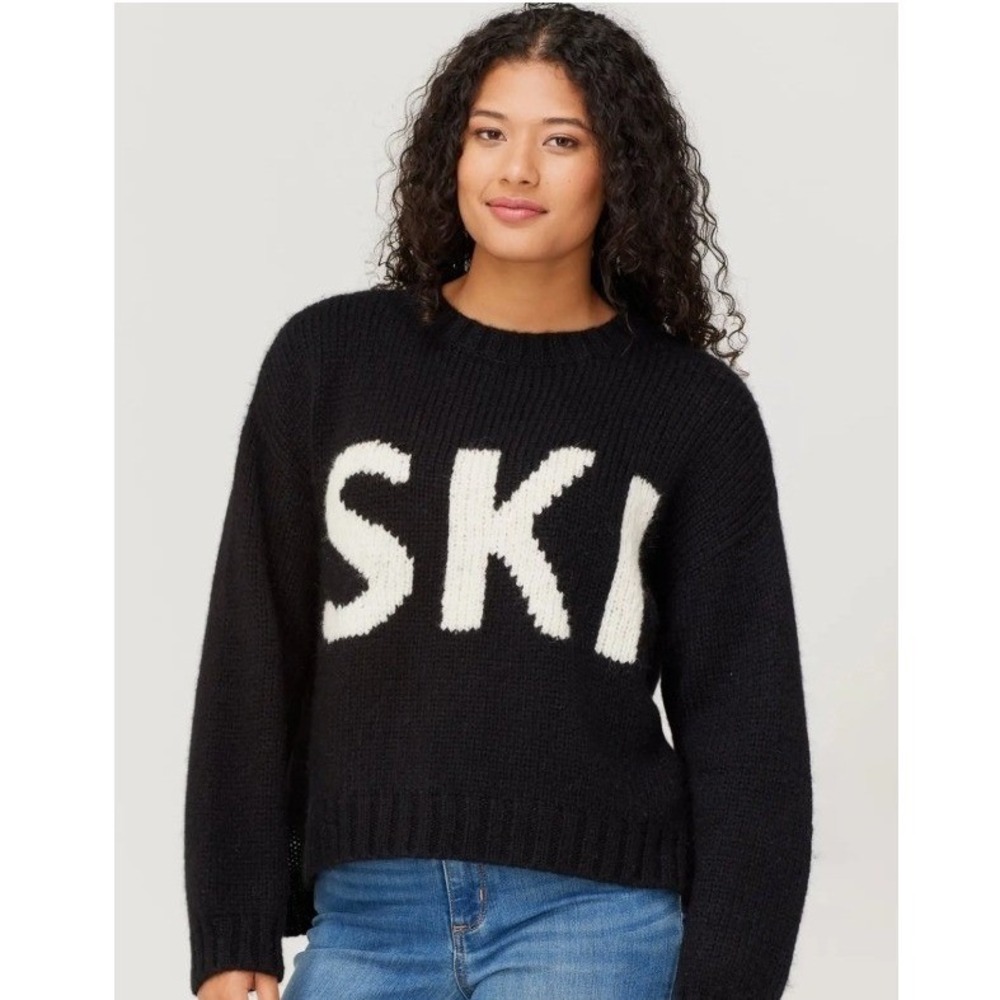 Krimson‎ Klover NEW Women Medium 'Ski' Spell Out Knit Sweater Black Alpaca Blend